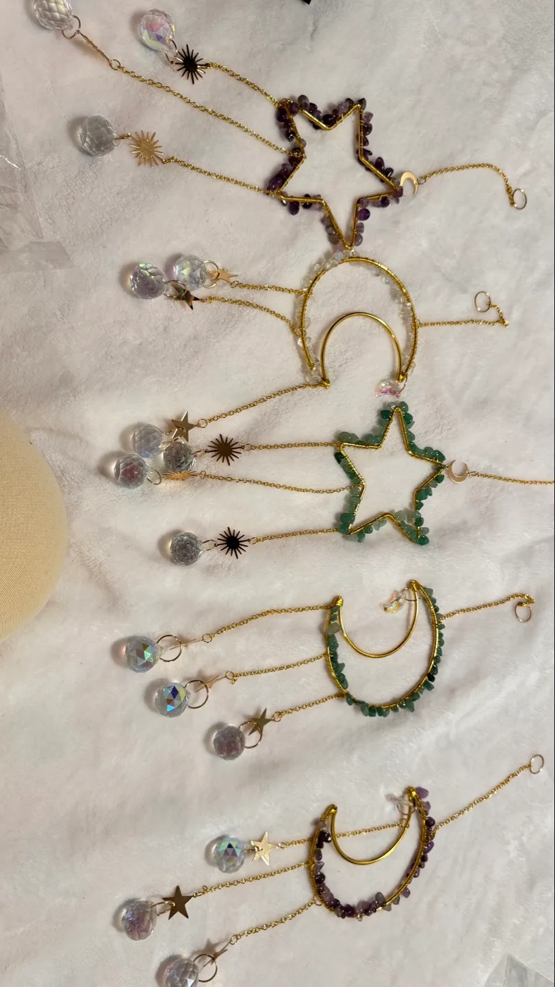 Handmade Crystal Suncatcher, Moon and Stars Decor thumbnail