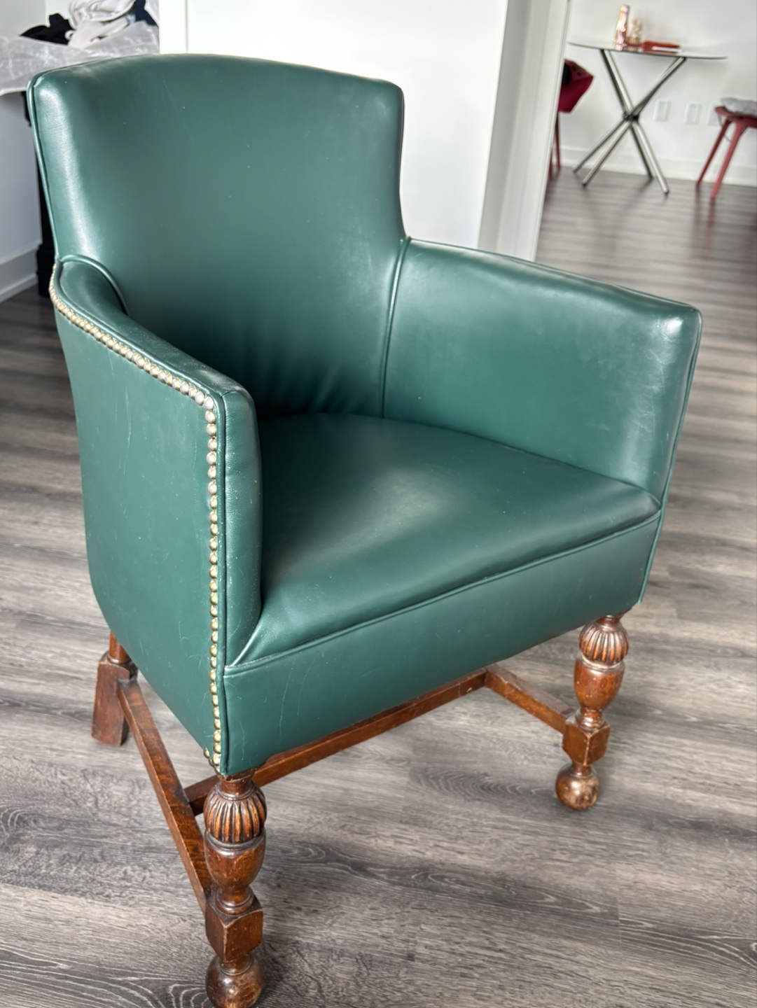 Antique Emerald Leather Armchair