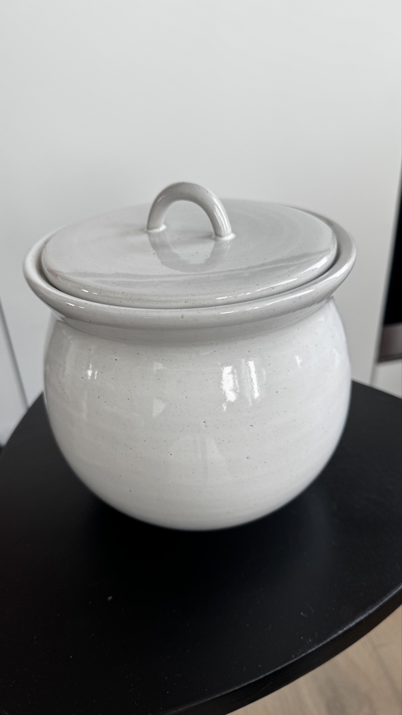 White ceramic canister with lid