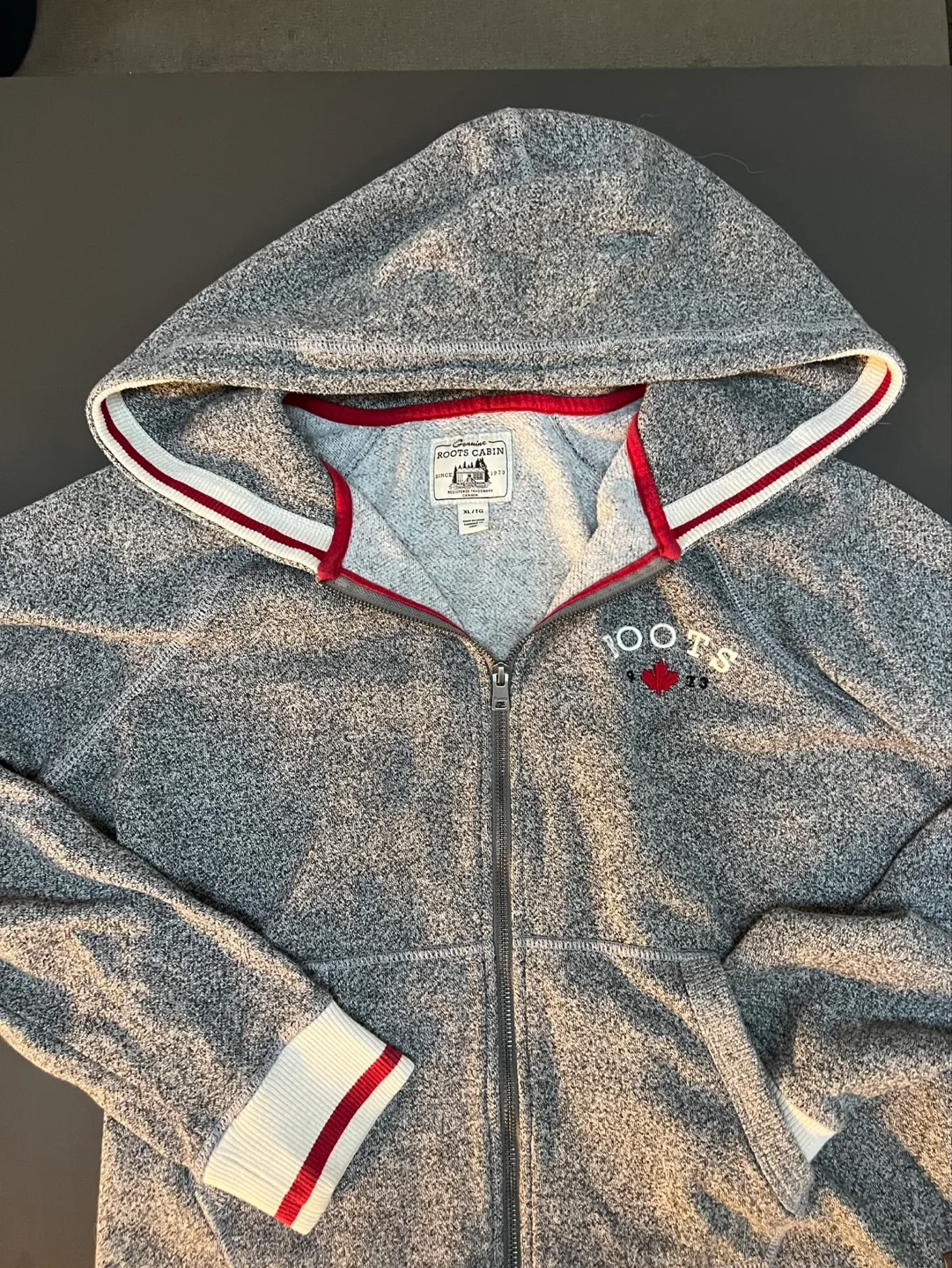 Ladies ROOTS Cabin Grey Zip-Up Hoodie - Size XL image indicator(2)