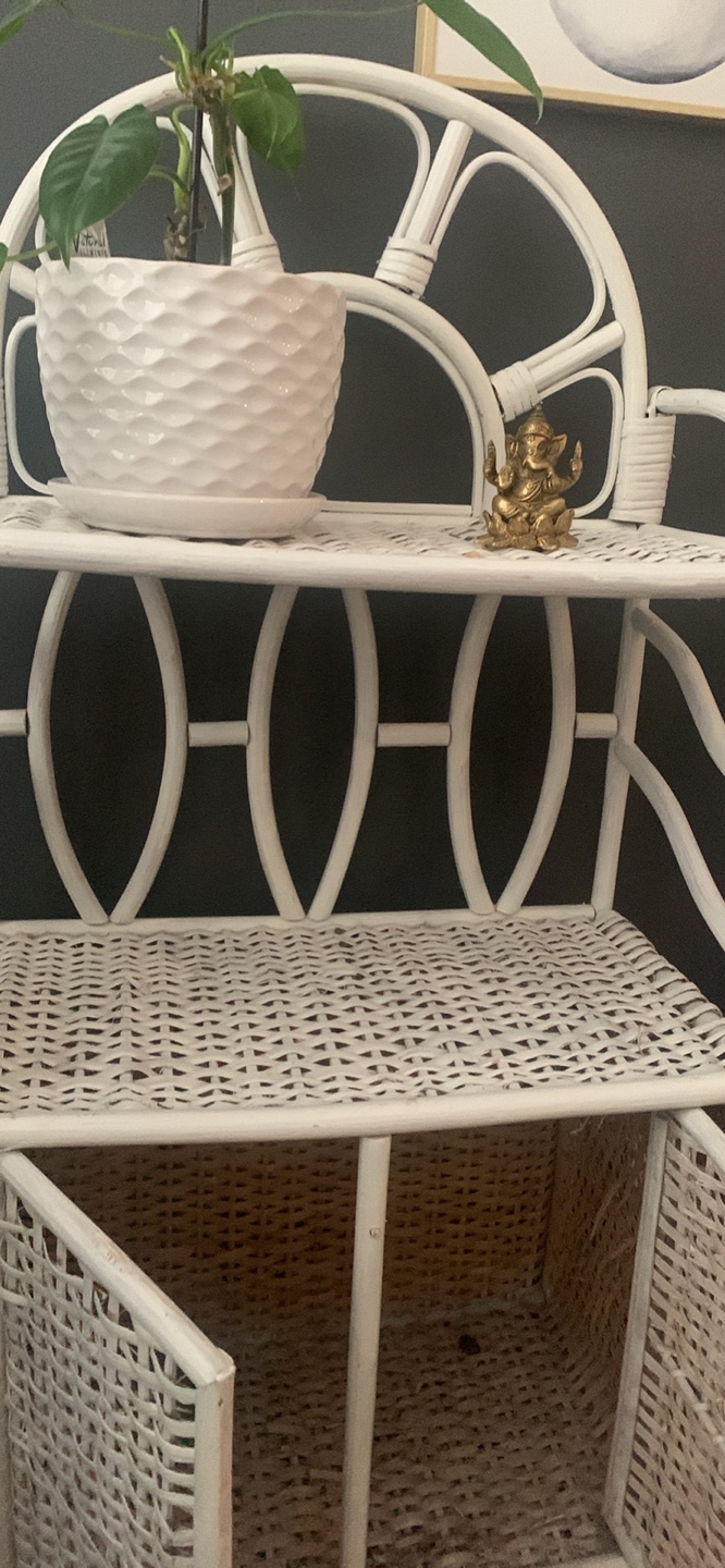White Wicker Plant Stand with Cabinet 💚  *must go today* - photo 3