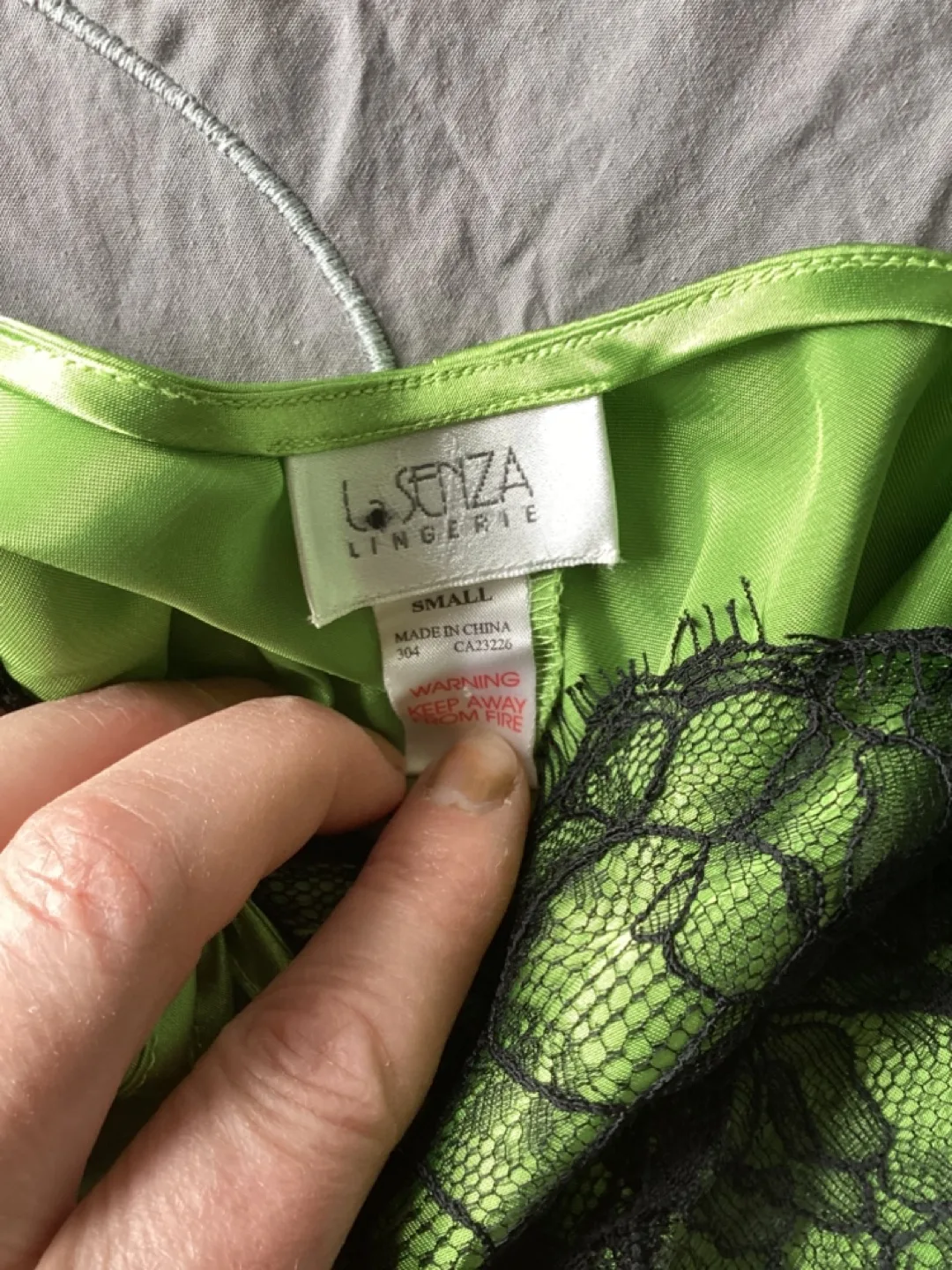 Lime Green Satin Slip Dress with Lace Trim - Size Small image indicator(3)