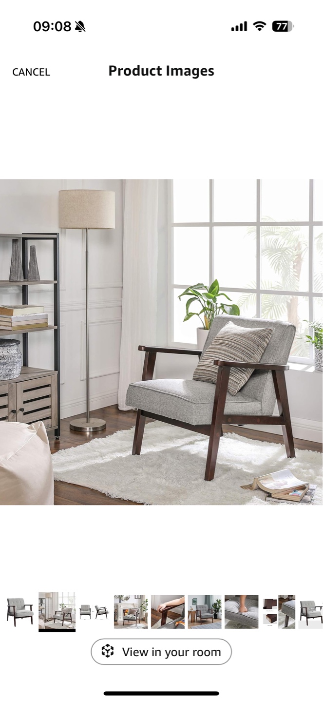 Mid-Century Modern Accent Chair - Gray Fabric & Dark Wood - photo 4
