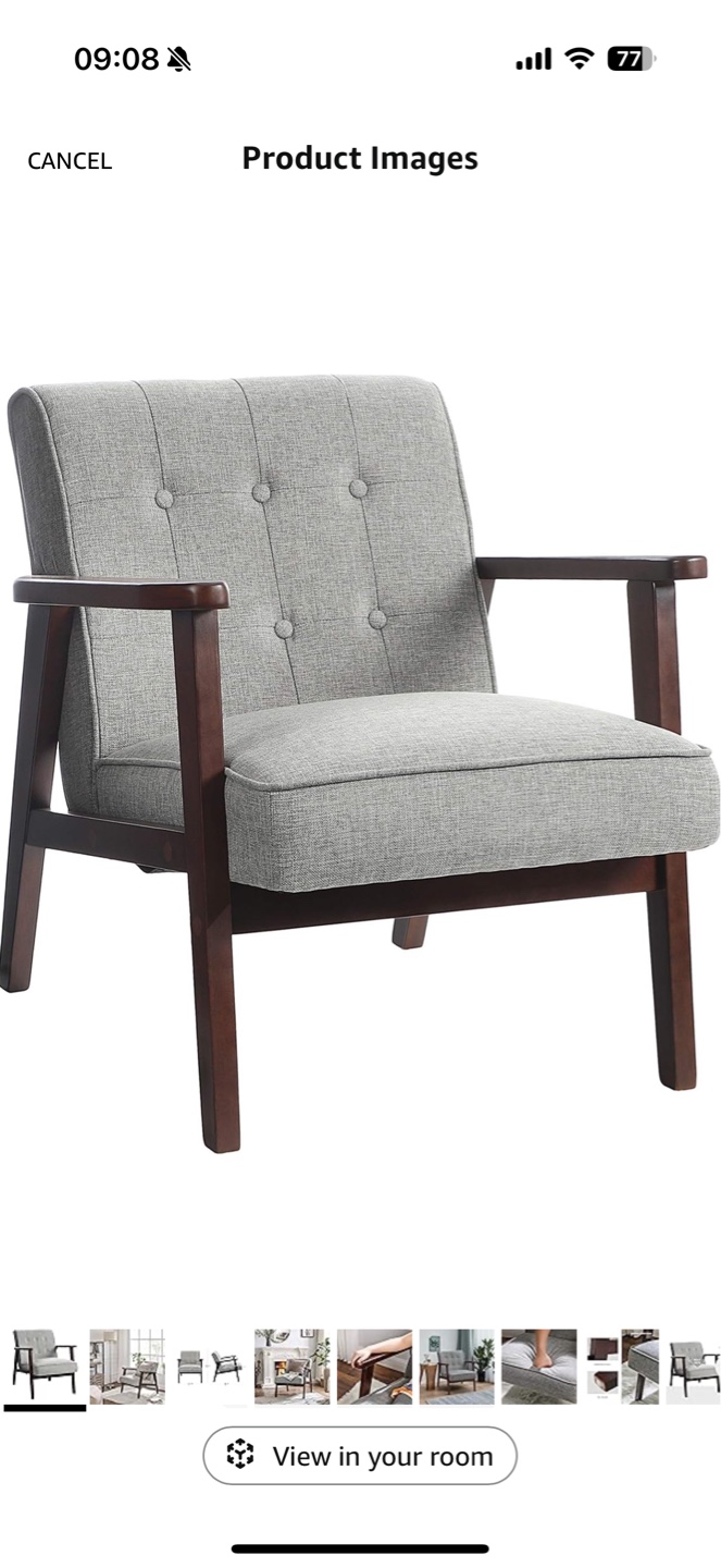 Mid-Century Modern Accent Chair - Gray Fabric & Dark Wood