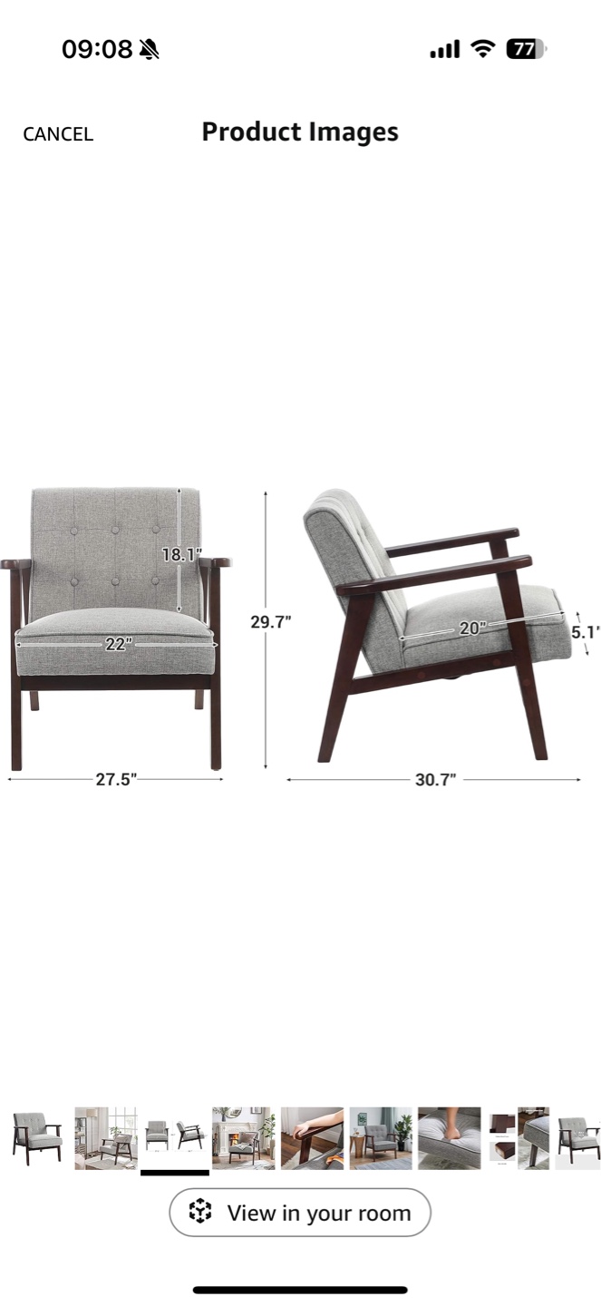 Mid-Century Modern Accent Chair - Gray Fabric & Dark Wood - photo 3
