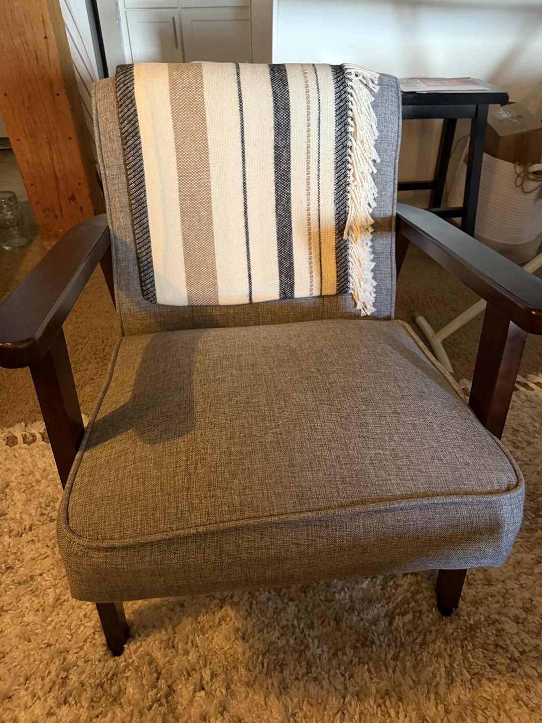 Mid-Century Modern Accent Chair - Gray Fabric & Dark Wood - photo 5