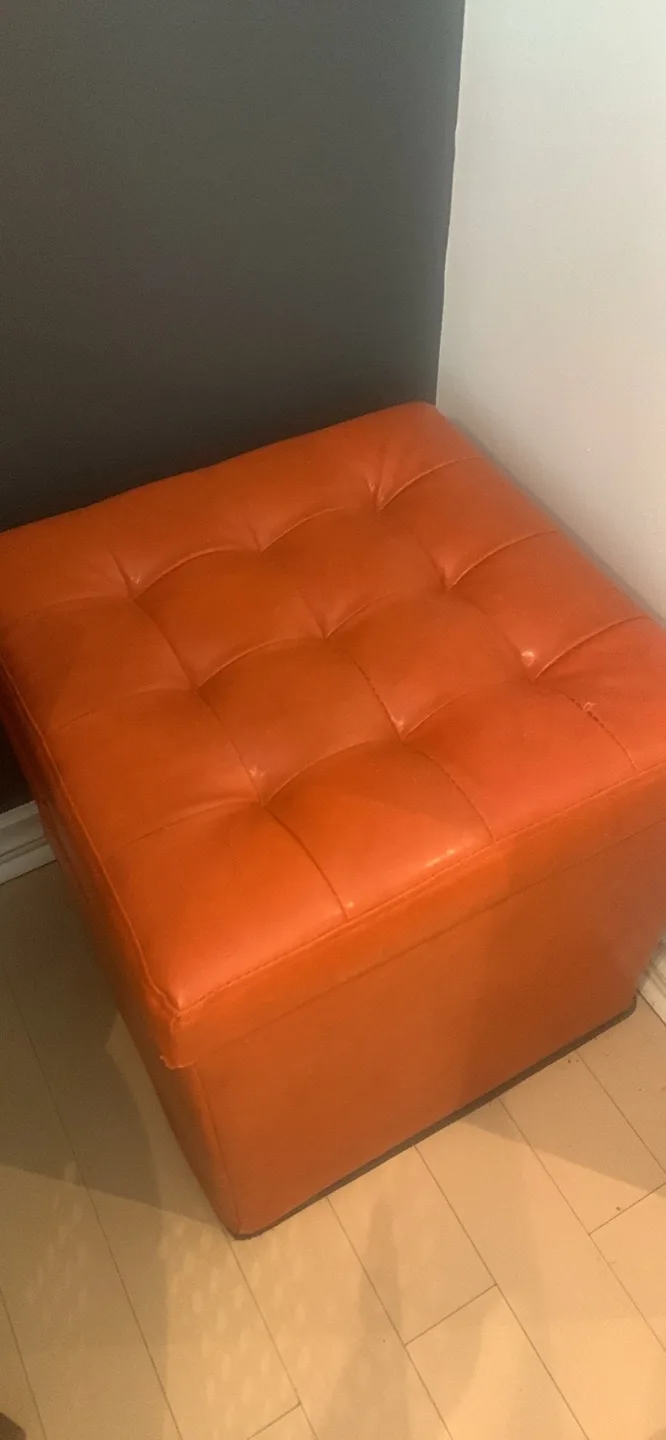 Orange Faux Leather Storage Ottoman thumbnail