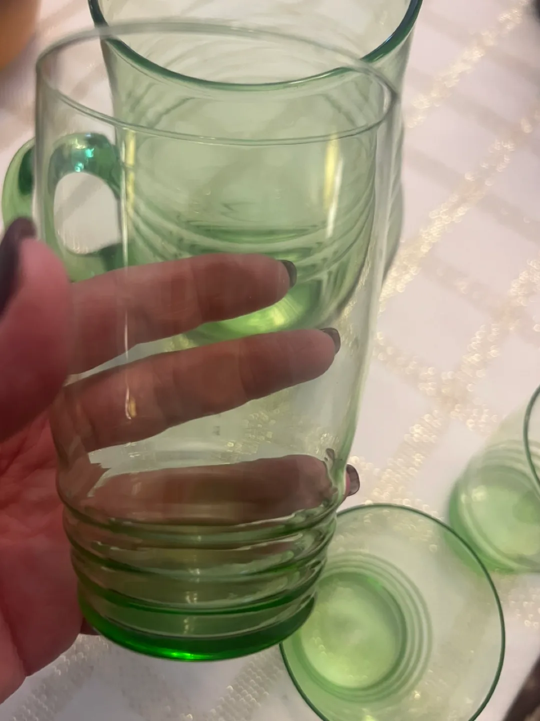 Vintage Green Glass Pitcher and Tumblers Set image indicator(4)