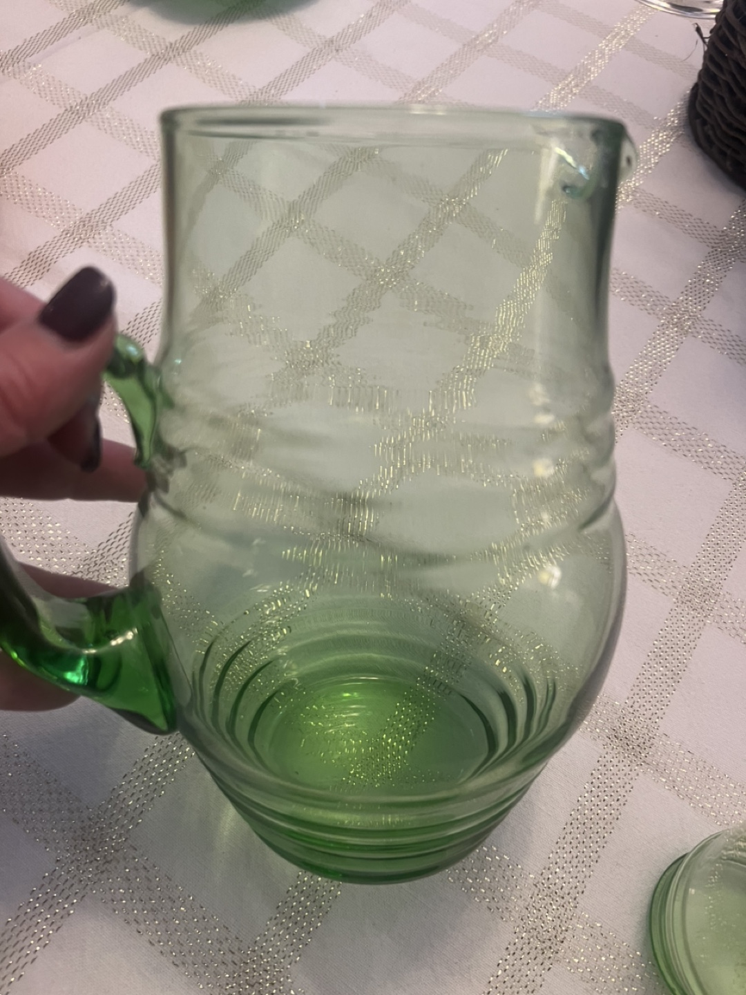 Vintage Green Glass Pitcher and Tumblers Set