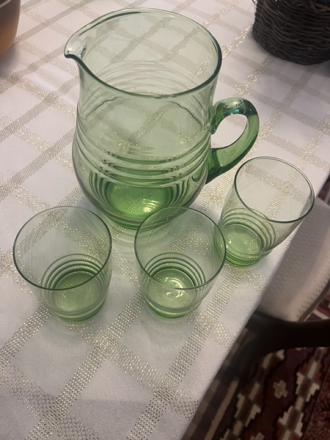 Vintage Green Glass Pitcher and Tumblers Set - photo 2