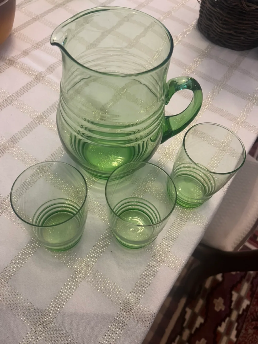 Vintage Green Glass Pitcher and Tumblers Set image indicator(2)