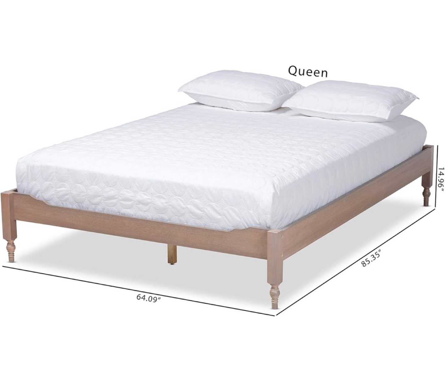 New Antique Oak Finished Wood Queen Size Platform Bed - photo 2