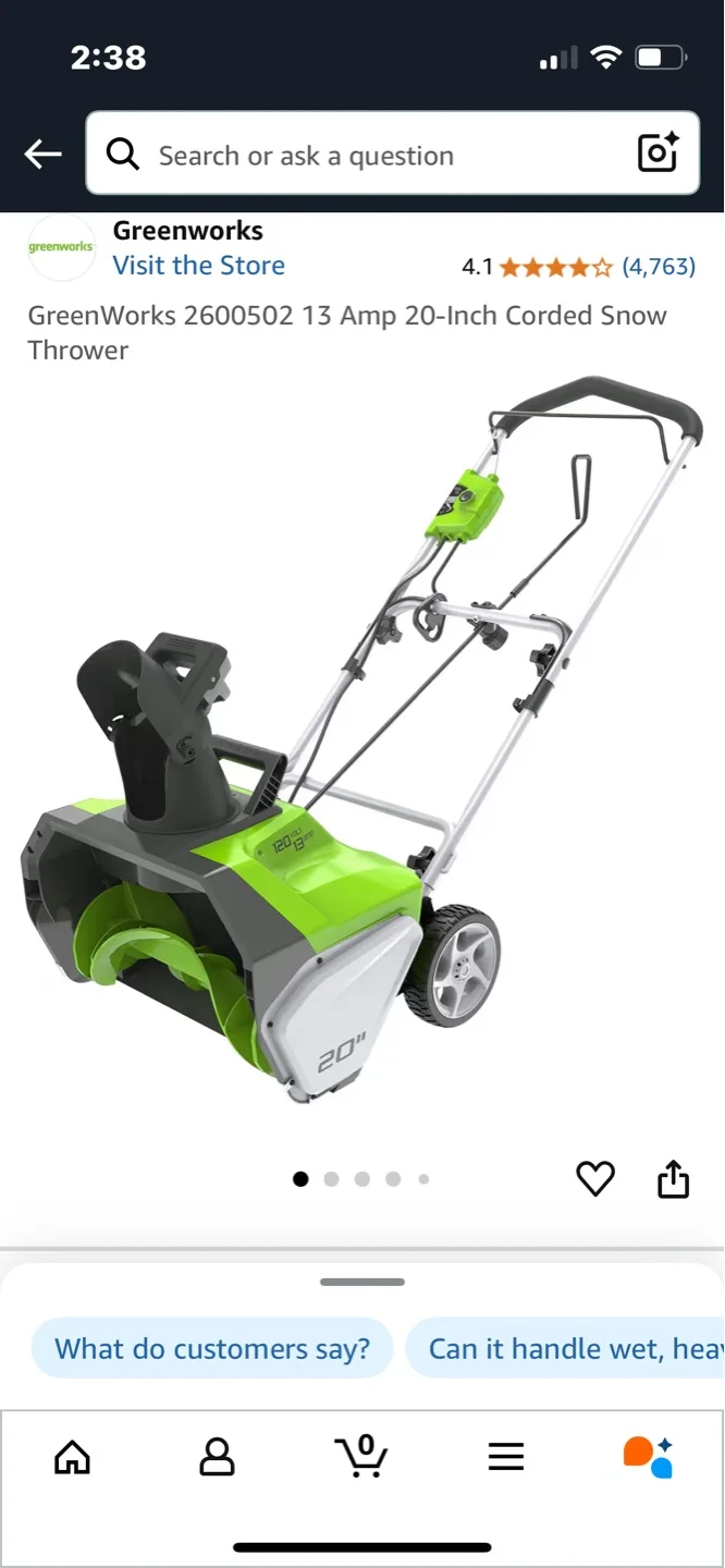 Greenworks 2600502 13 Amp 20-Inch Corded Snow Thrower
