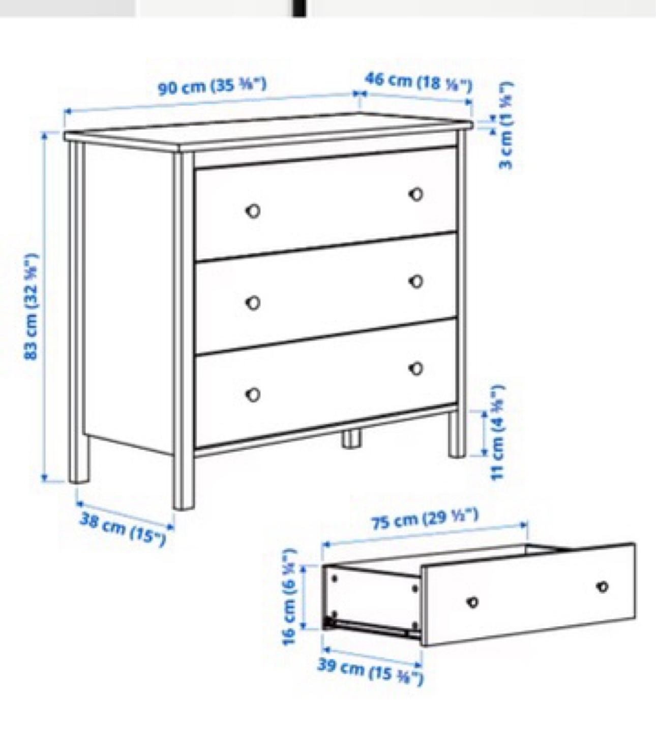 IKEA MALM 3-Drawer Chest White