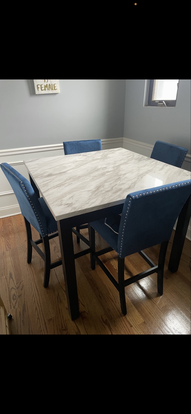 Square Marble Top with Blue Chairs - photo 2