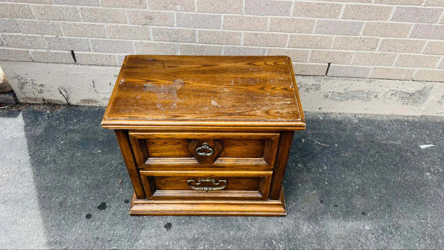 Vintage Wooden Two-Drawer Nightstand image indicator(4)