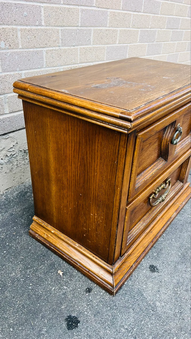 Vintage Wooden Two-Drawer Nightstand image indicator(2)
