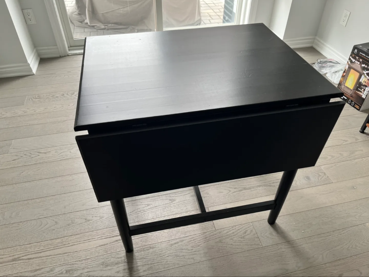 Black Drop-Leaf Table with Drawer