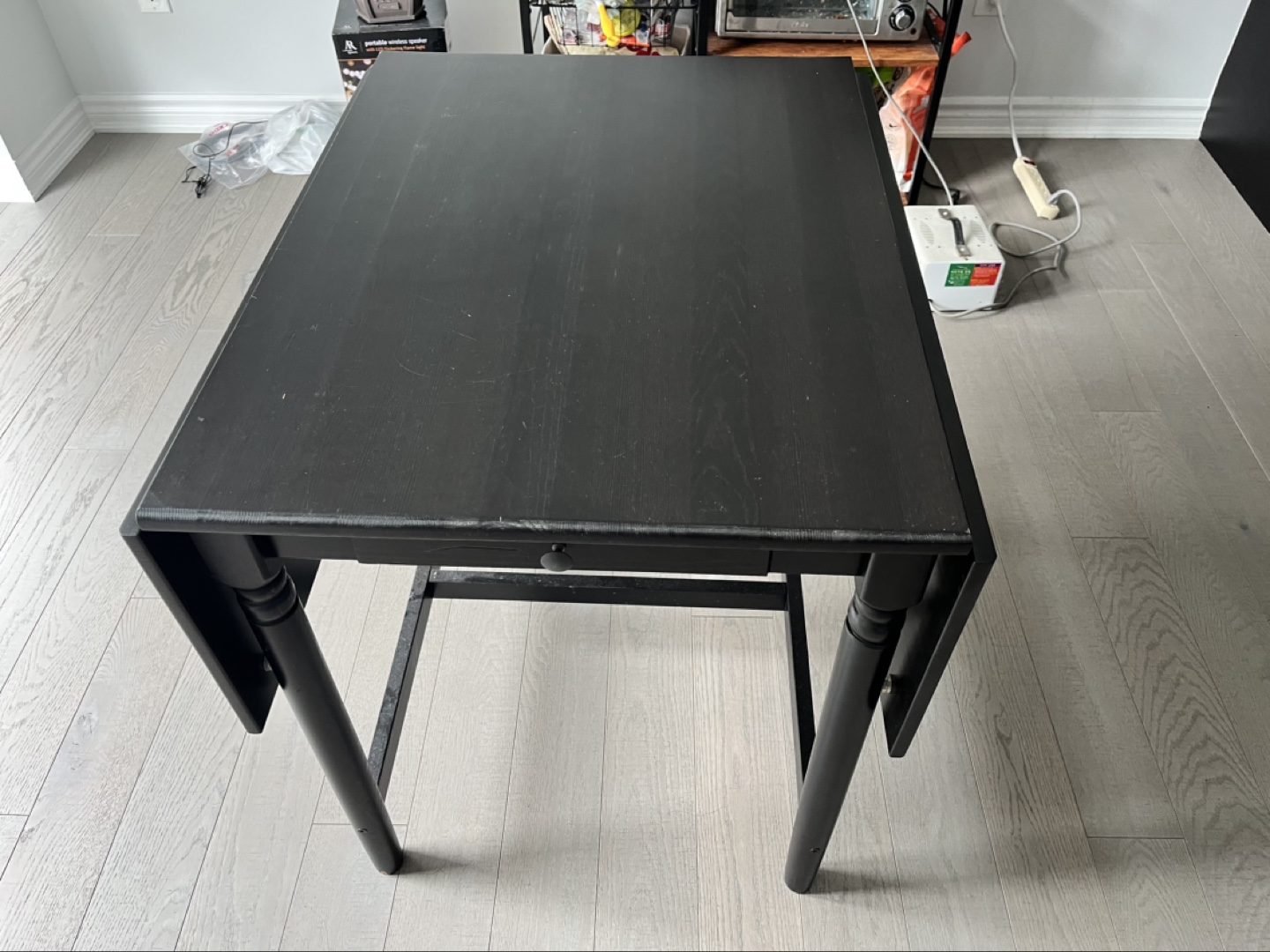 Black Drop-Leaf Table with Drawer - photo 2