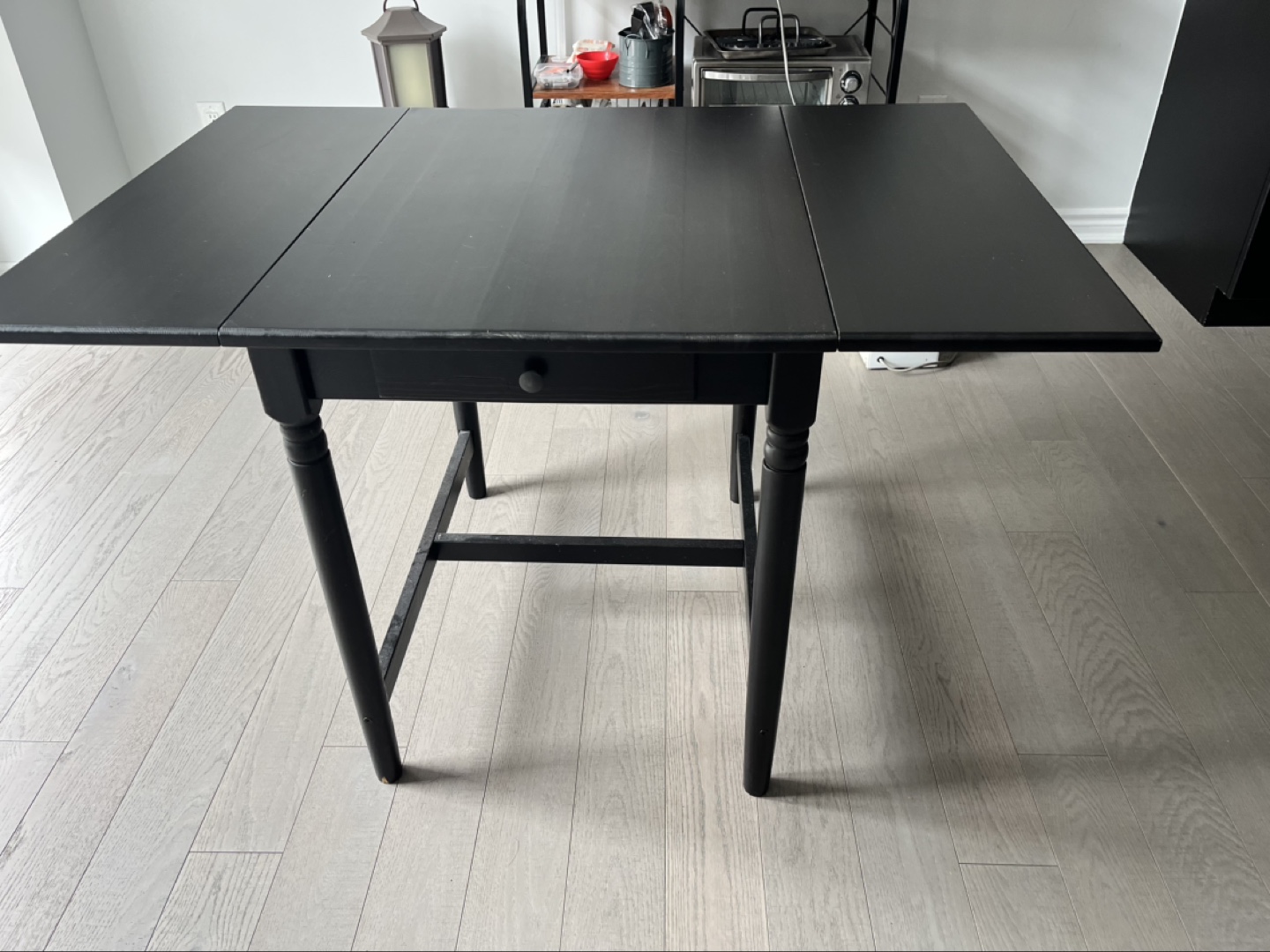 Black Drop-Leaf Table with Drawer - photo 3