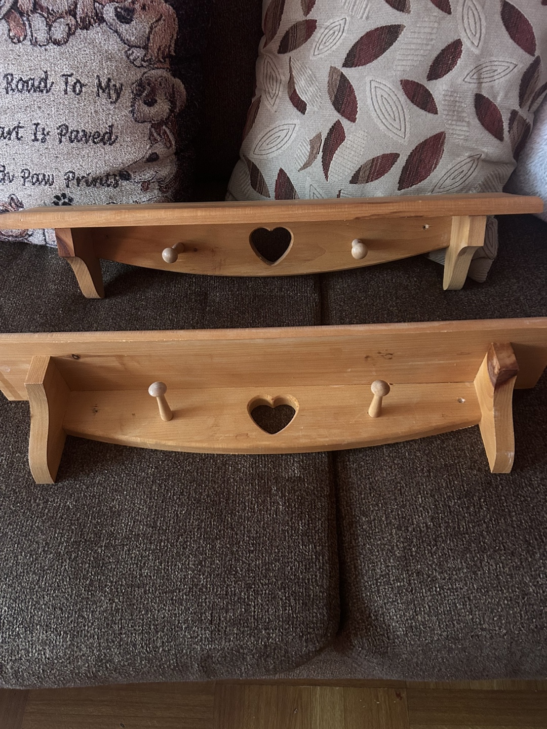 Set of Two Wooden Shelves with Heart Cutouts