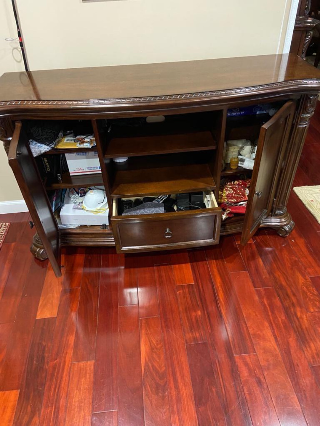Dark Wood Curved Entertainment Console - photo 2