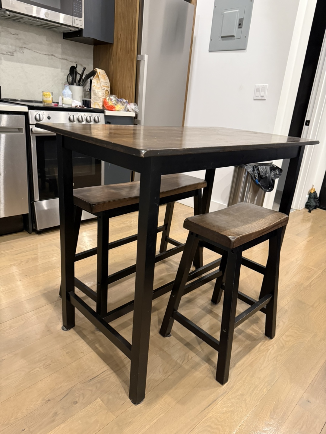 Pub Table Set with 2 Stools and Bench