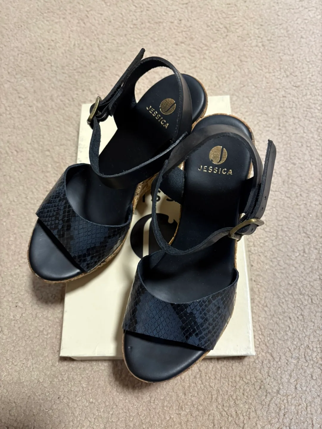Women's Black Snakeskin pattern Wedge Sandals - Size 6 thumbnail