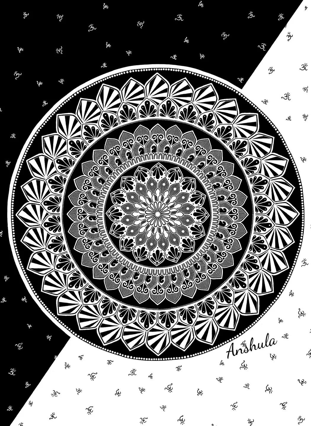 Intricate Mandala Art Print - Black and White thumbnail