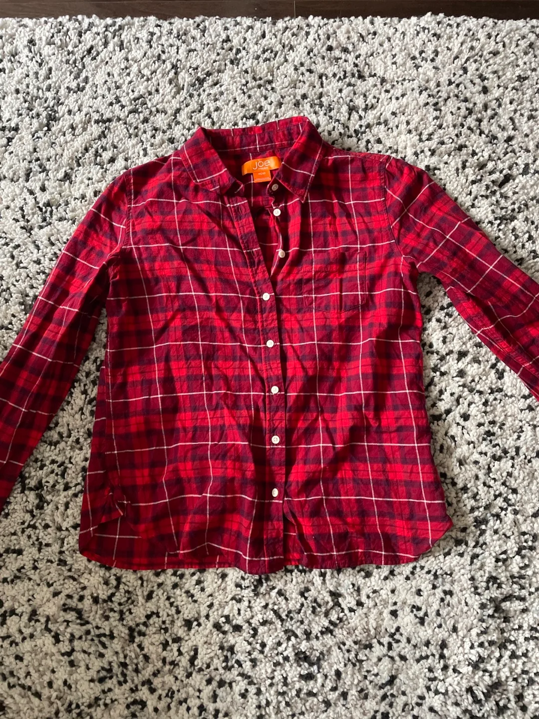 Joe Fresh Red Plaid Button-Down Shirt - women’s Size M/M thumbnail