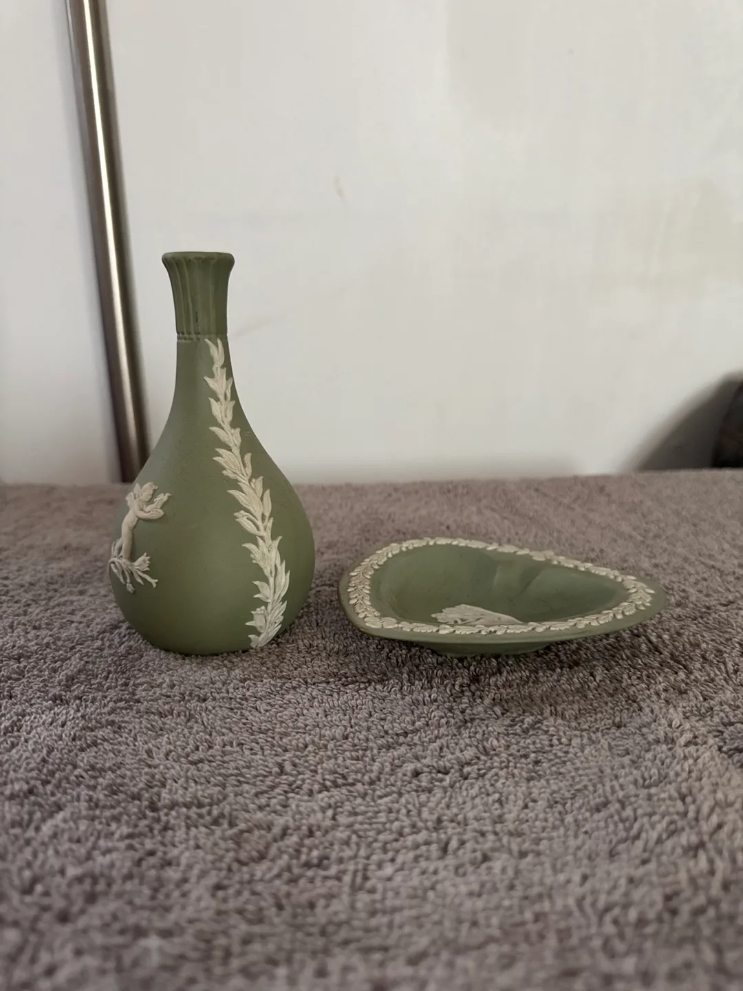 Wedgwood Sage Green Vase and Ashtray Set thumbnail