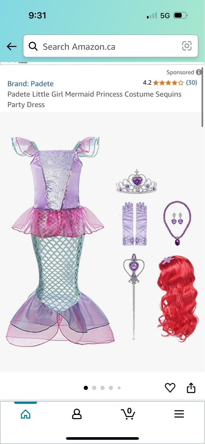Little Girl Mermaid Costume with Accessories - Size 8-9 Years