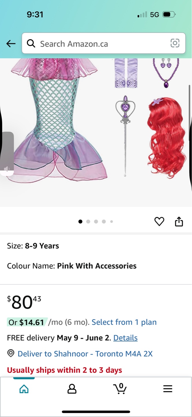 Little Girl Mermaid Costume with Accessories - Size 8-9 Years - photo 2