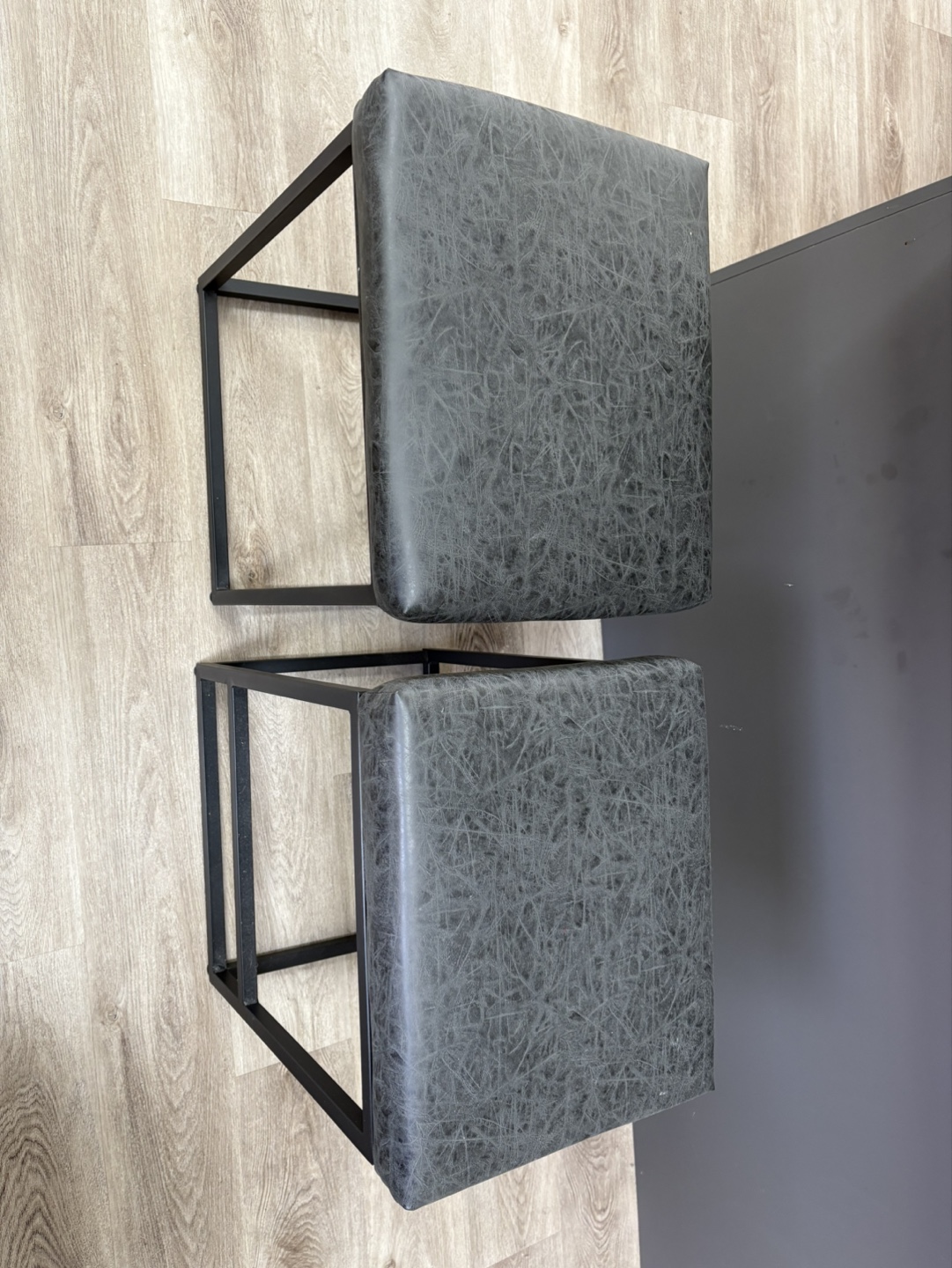 Pair of Black Metal and Faux Leather Stools - photo 2