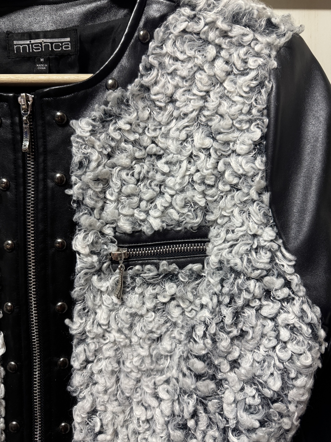 Mishca Women's Textured Black and Gray Faux Leather Jacket - photo 2