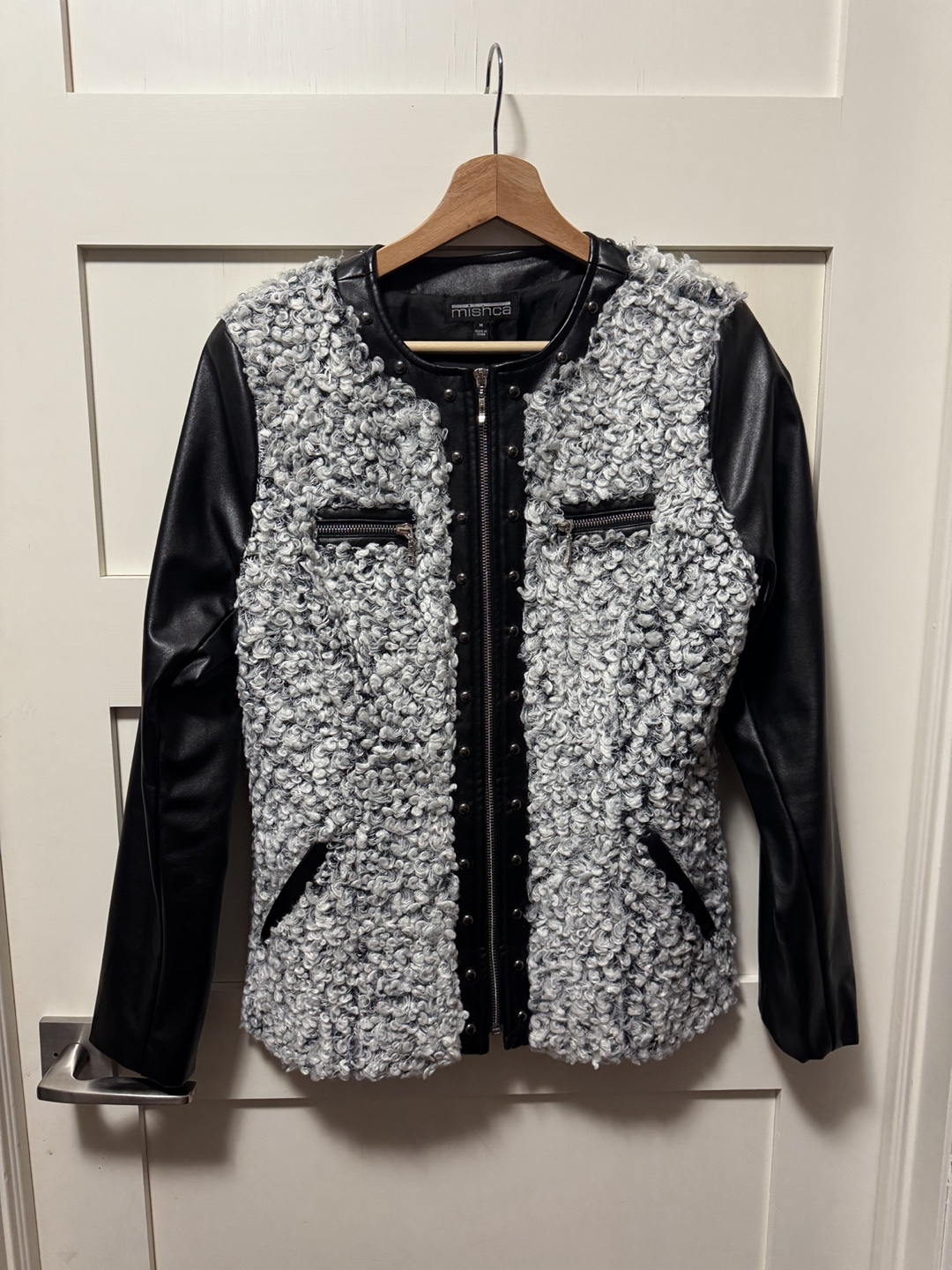 Mishca Women's Textured Black and Gray Faux Leather Jacket