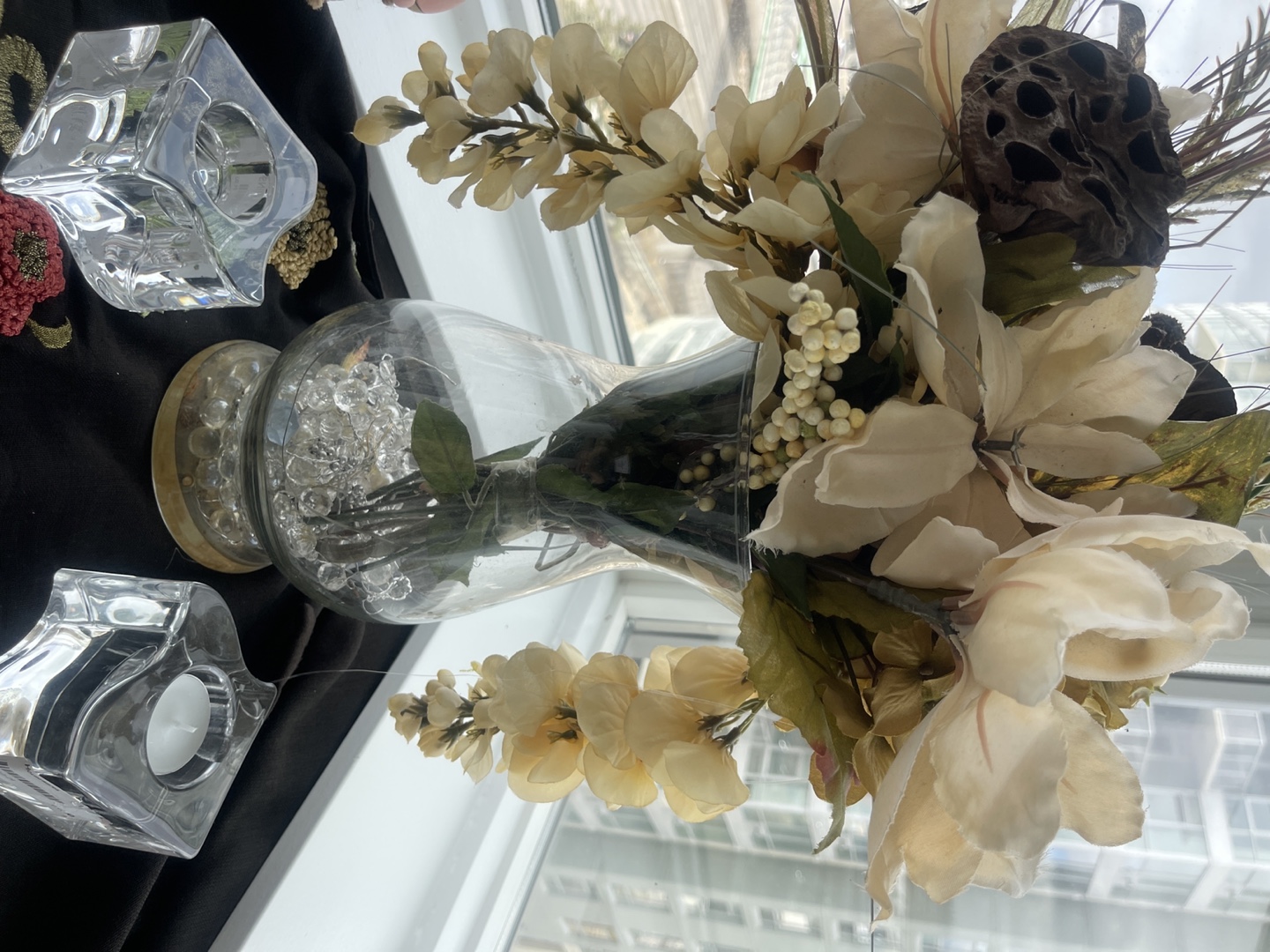 Elegant Artificial Flower Arrangement in Glass Vase