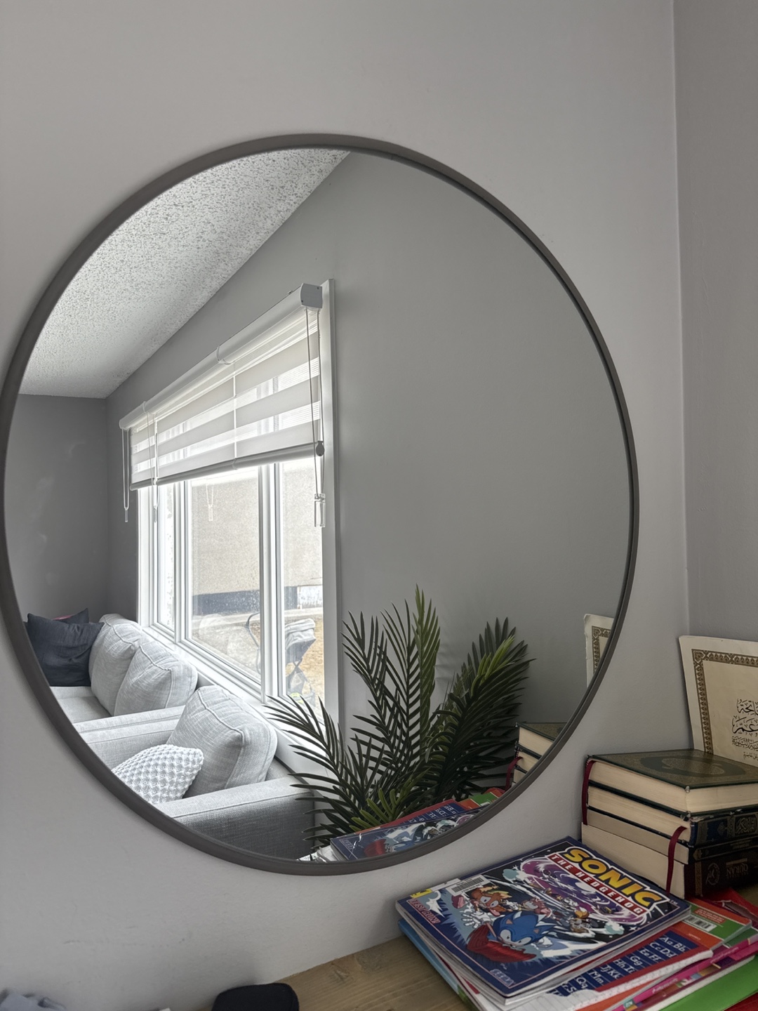 Large Round Grey Framed Wall Mirror