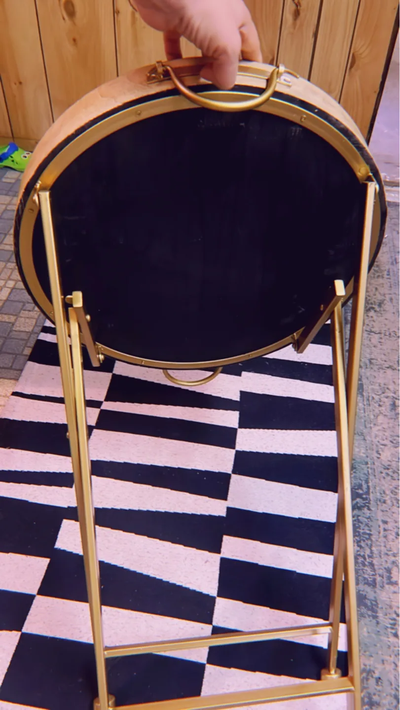 Gold Metal and Wood Serving Tray Table image indicator(3)