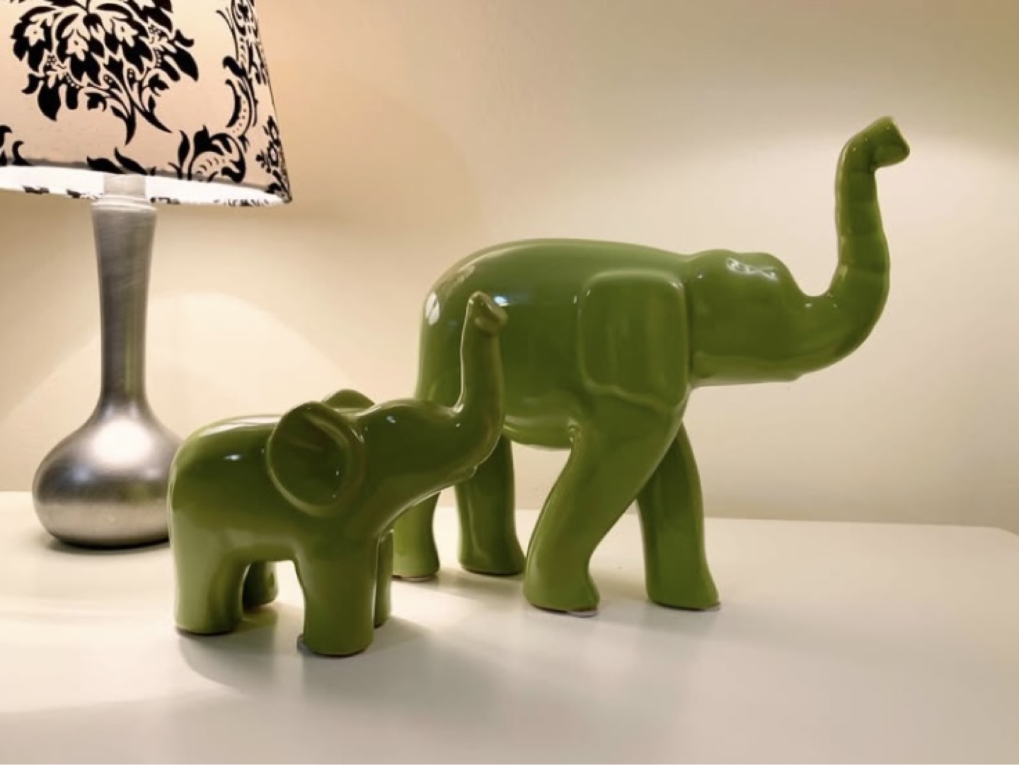Adorable Green Ceramic Elephant Figurines Set of Two - photo 3