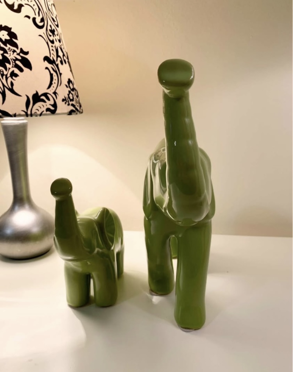 Adorable Green Ceramic Elephant Figurines Set of Two - photo 2