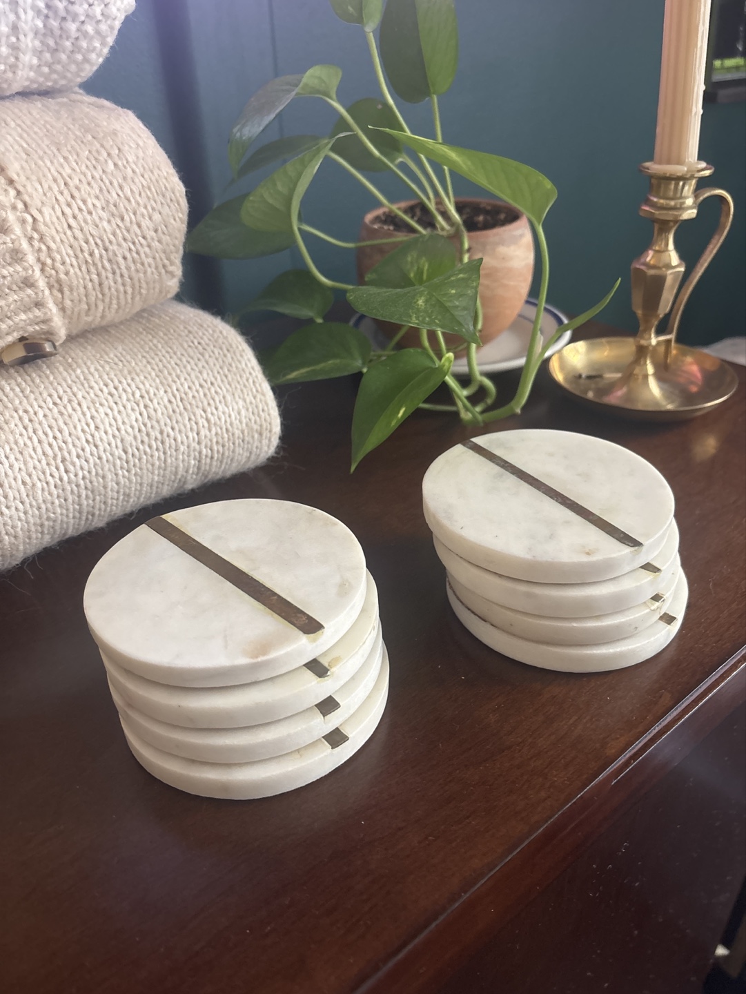 Marble Coasters with Gold Accents - Set of 8