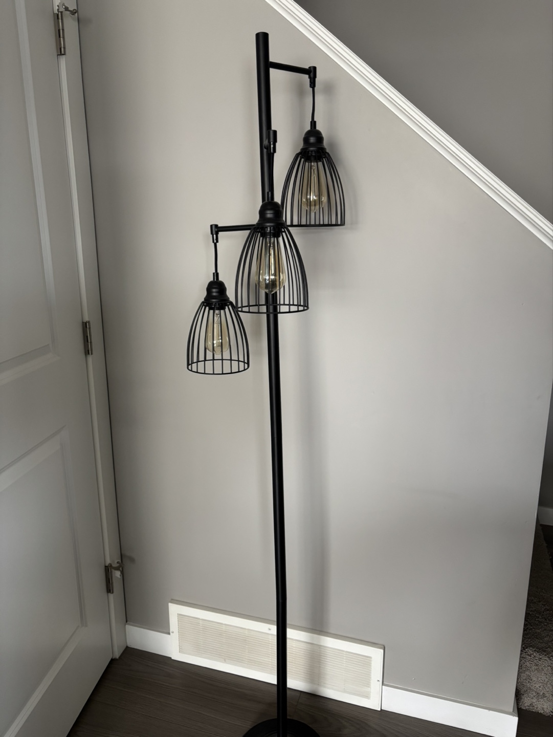 Black 3-Light Floor Lamp with Cage Shades