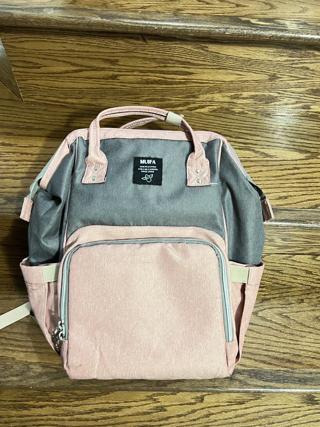 MUIFA Diaper Bag Backpack - Pink and Grey