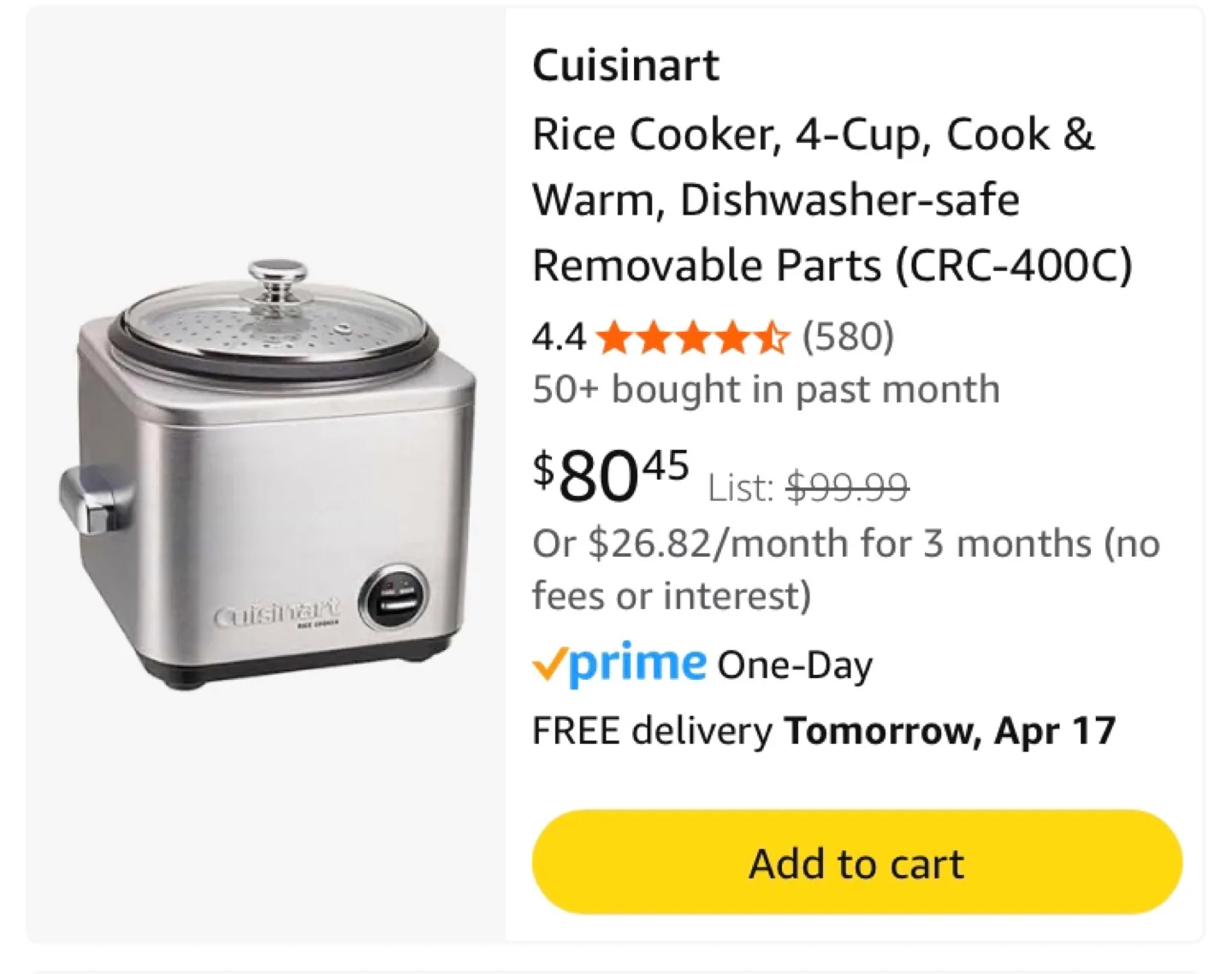 Cuisinart 4-Cup Rice Cooker & Steamer (CRC-400C) image indicator(3)