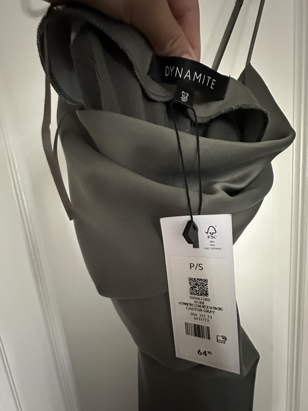 Dynamite Olive Green Satin Slip Dress - photo 3