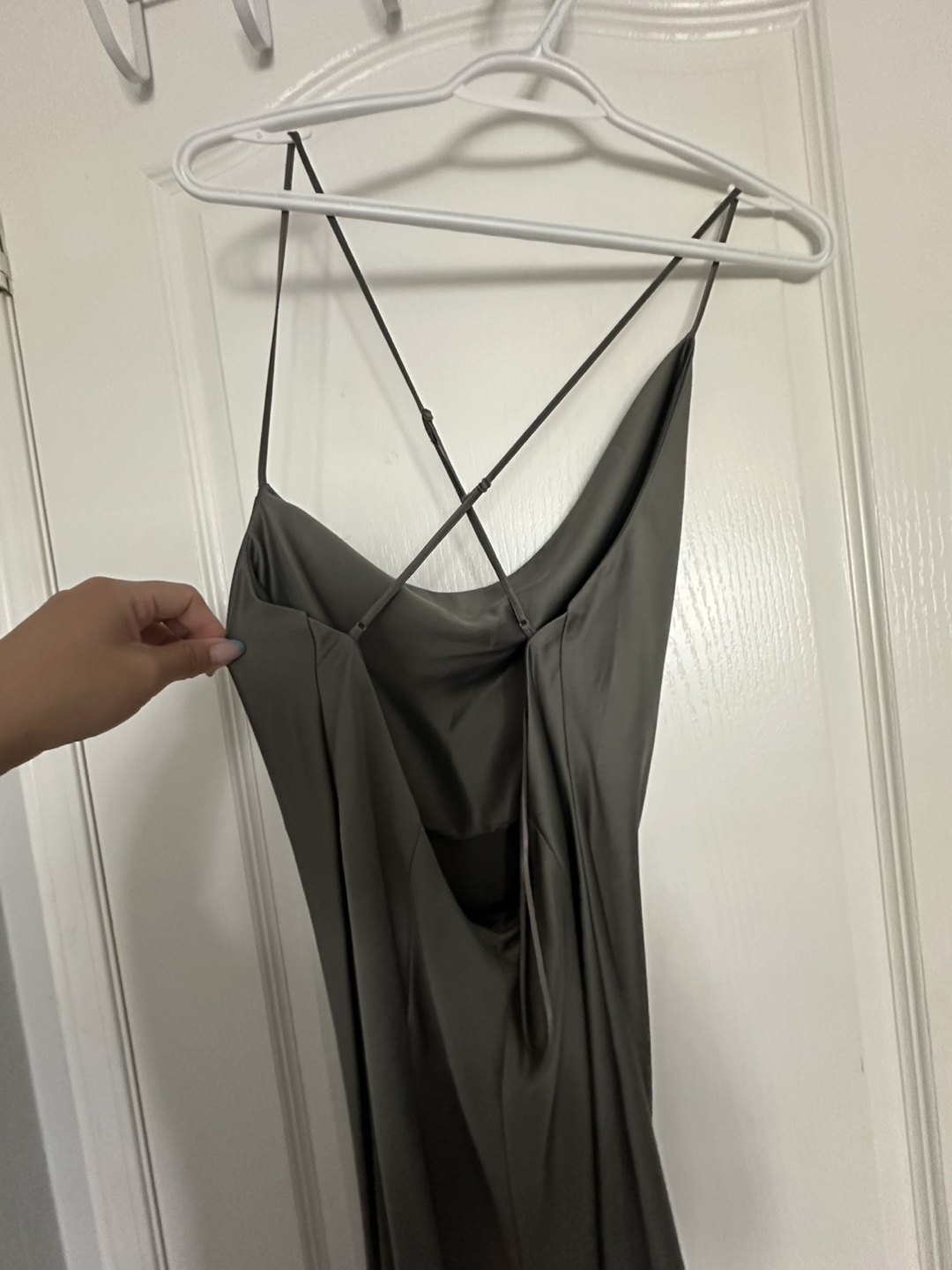 Dynamite Olive Green Satin Slip Dress - photo 2