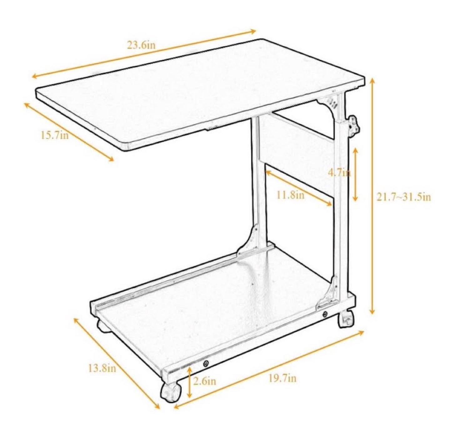 Overbed Adjustable Laptop Table with Wheels - photo 2
