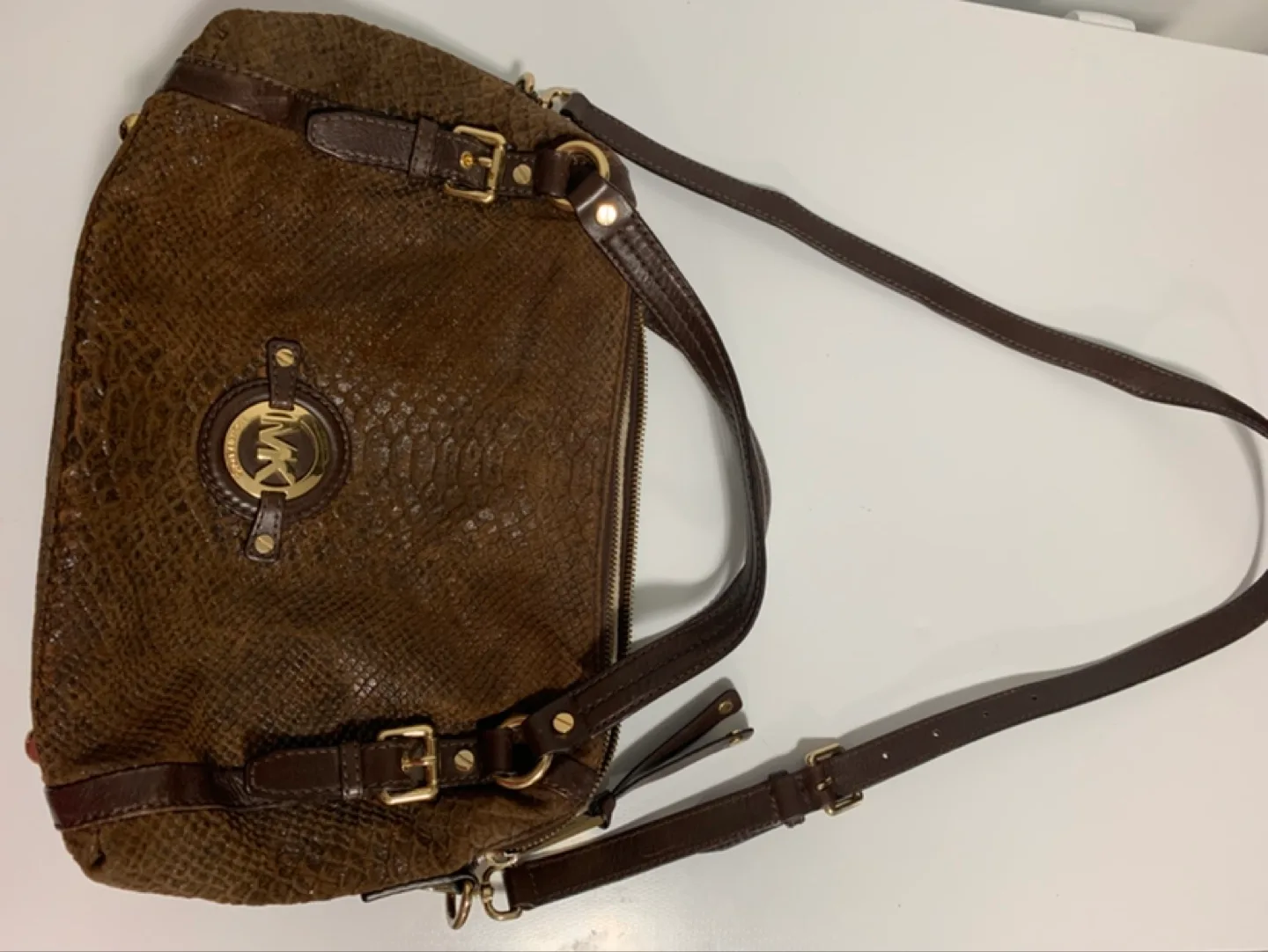 Michael Kors Brown Snakeskin-Embossed Shoulder Bag image indicator(4)