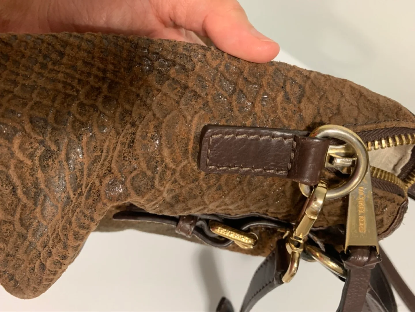 Michael Kors Brown Snakeskin-Embossed Shoulder Bag image indicator(2)